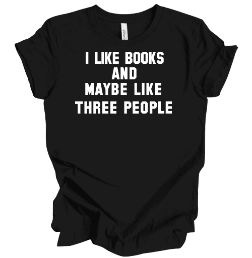 books and three people