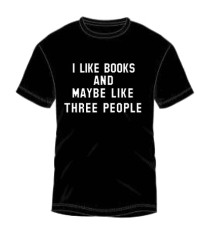 books and three people
